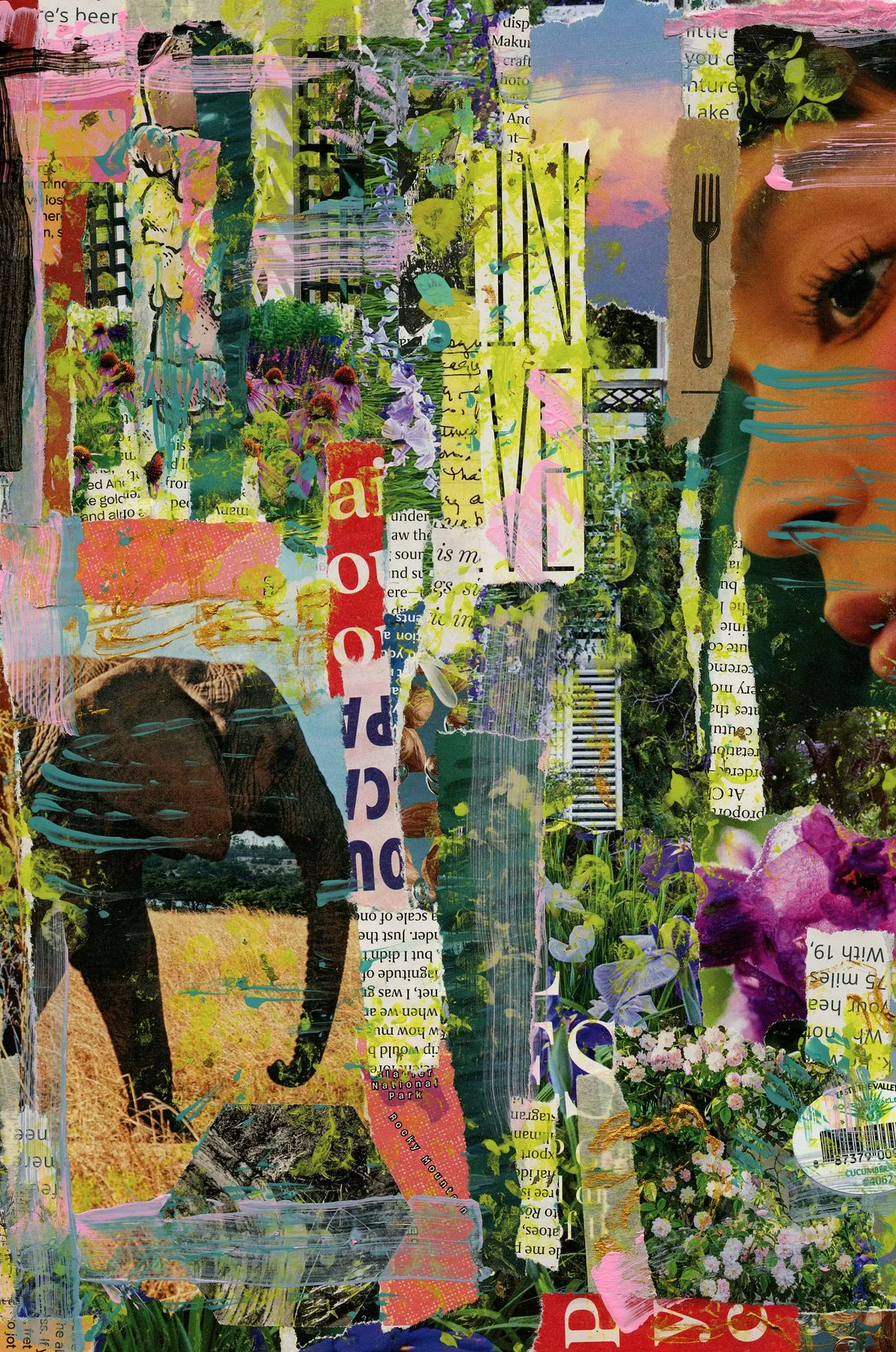 Collage artístico de pósters y elementos gráficos